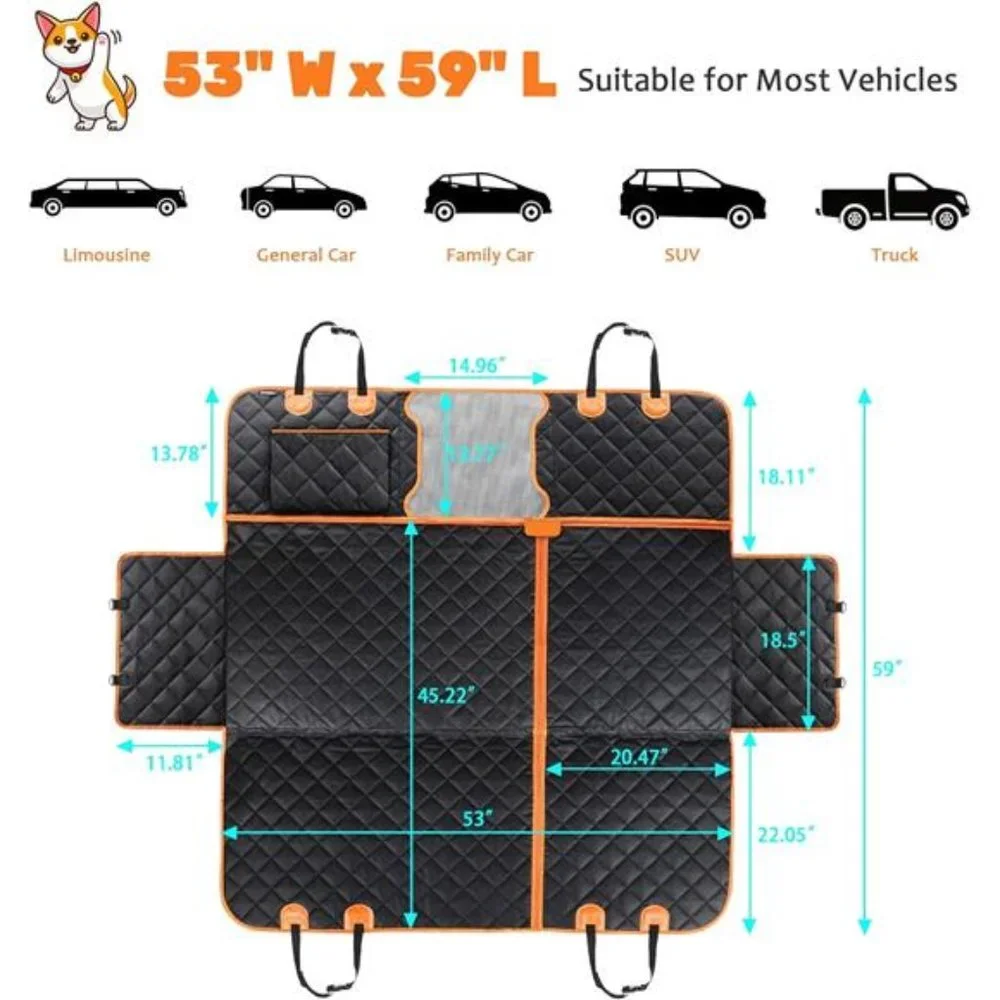 6 in 1 Convertible Dog Car Seat Cover for Back Seat 60/40 Split Dog Seat Cover